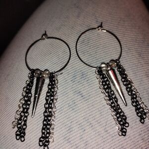Chic Silver and Black Dangle Earrings